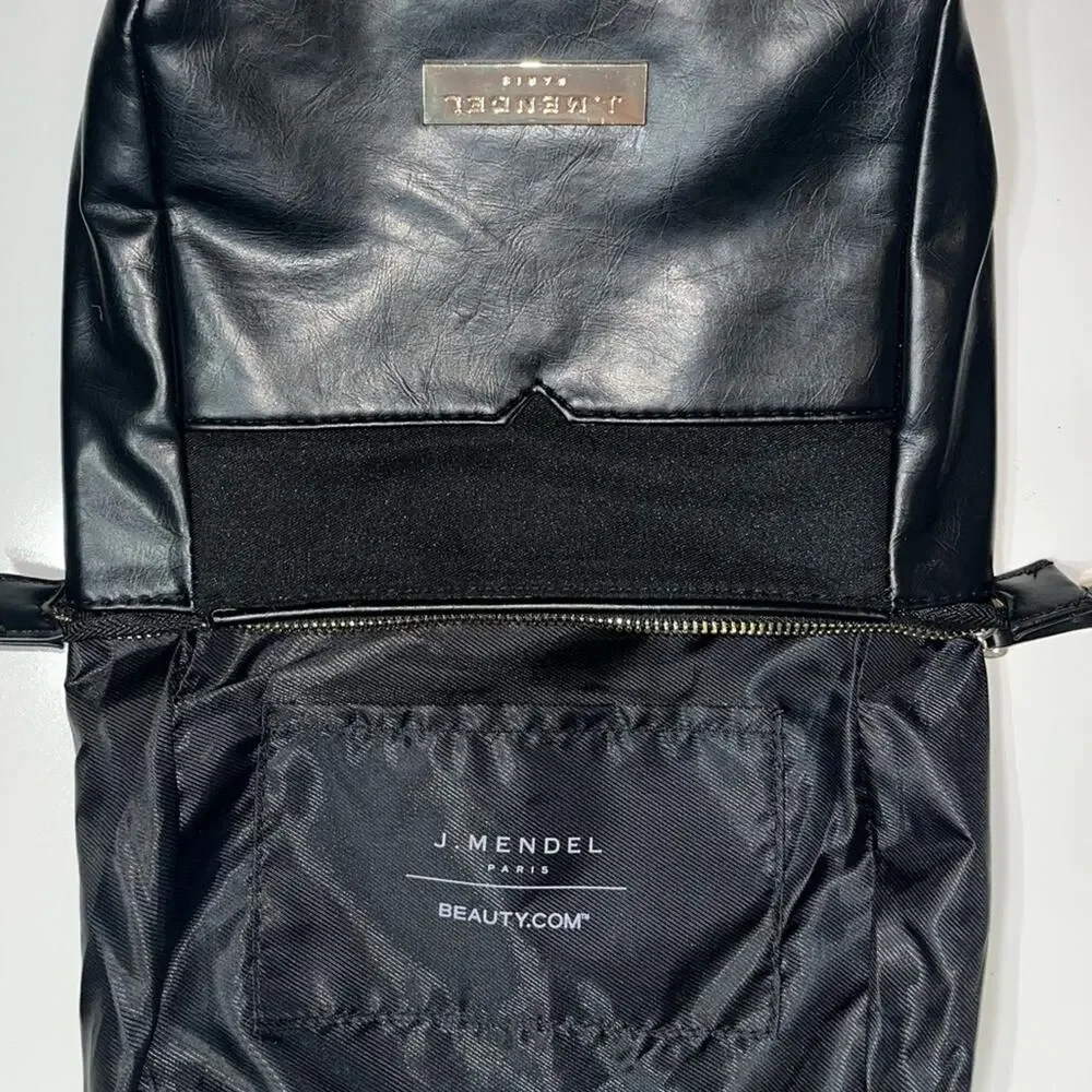 J. Mendel Cosmetic Clutch Bag black faux leather gold zipper